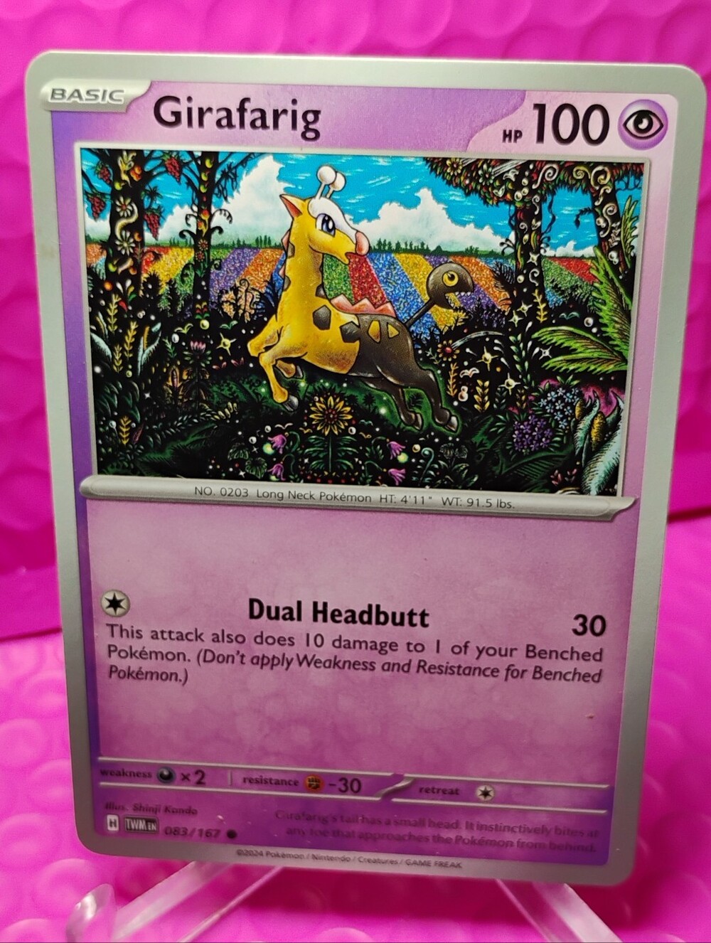 Girafarig Pokémon Card - Pink/Purple Regular Finish Mint Condition Artwork #083